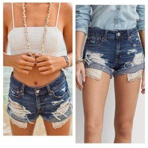 AE Hi-Rise Festival Destroyed Lace Denim Shorts